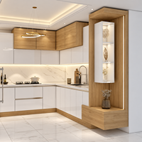 Vermonhouzz Armoires de cuisine bicolores, laque blanche et bois clair, ensemble d'armoires modulaires sans poignées pour maison contemporaine