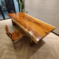 Table de salle à manger en bois de noyer massif de haute qualité, luxe moderne, abordable, avec bord naturel, pour la maison et les restaurants