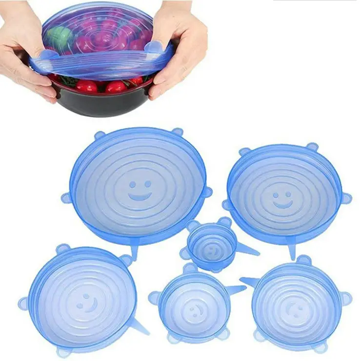 Bpa Free Reusable 6pcs Silicone Stretch Lids Universal Silicone Food Cover Kitchen Silicon Stretch Lid