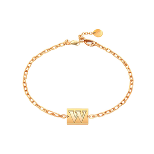 Bracciale in Acciaio Inossidabile con Targhetta a Lettera W 12x14cm, Gioiello di Moda con Ciondolo - Product Image 1