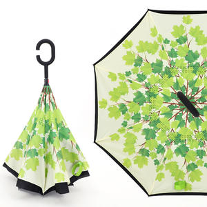 Grand parapluie droit inversé à double couche avec long manche en C, cadeau d'affaires manuel - Product Image 4