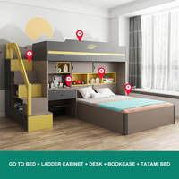 Skandinavisches Multifunktionales Schlafzimmer Hoch- und Niedrigbett für Mutter und Kind, Doppelstockbett mit Treppe und Schrank für Kinder