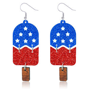Divertidos pendientes de acrílico con diseño de bandera del Día de la Independencia 2026, joyería de moda, lindos colgadores de madera para bikini, pendientes de gota de acrílico con purpurina sexy para mujer - Product Image 6