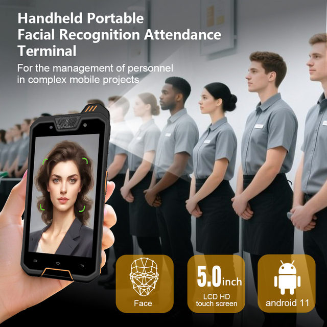 Mobile Biometric Facial Recognition Handheld Android Attendance Machine for Outdoor Temporary Worker Attendance Management