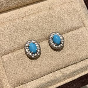 Ensemble collier et boucles d'oreilles en argent pur S925, luxe haut de gamme, rétro, pour femmes, ovale léger, turquoise, zircon brossé, perle, noble, élégant - Product Image 4