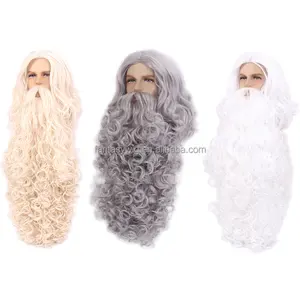 Wholesale Christmas Grandpa Yak Beard Wigs Set 2023 High Quality White Brown Grey Synthetic Hair None Lace Party Wigs