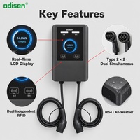 Nouveau chargeur AC pour véhicules électriques 14 kW Type 2 double prise 2x32A mural avec écran LCD RFID IP54 pour hôtels et immeubles de bureaux