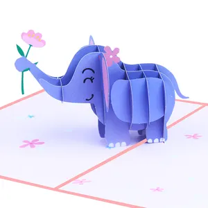 3D 팝업 생일 카드 인쇄 팝업 인사말 카드 동물 메시지 카드로 창조적 인 귀여운 코끼리