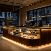 Aménagement de magasin de vente au détail axé sur le design pour café moderne avec vitrine de boulangerie et comptoir de bar à café pour livraison mondiale