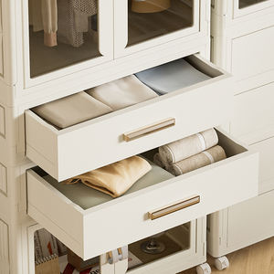 ตู้เสื้อผ้าเด็กแบบพกพา ชั้นวางเก็บเสื้อผ้าพลาสติกพับได้ ตู้เสื้อผ้าเด็กขนาดใหญ่ มีล้อ สีขาว สำหรับห้องครัว - Product Image 4