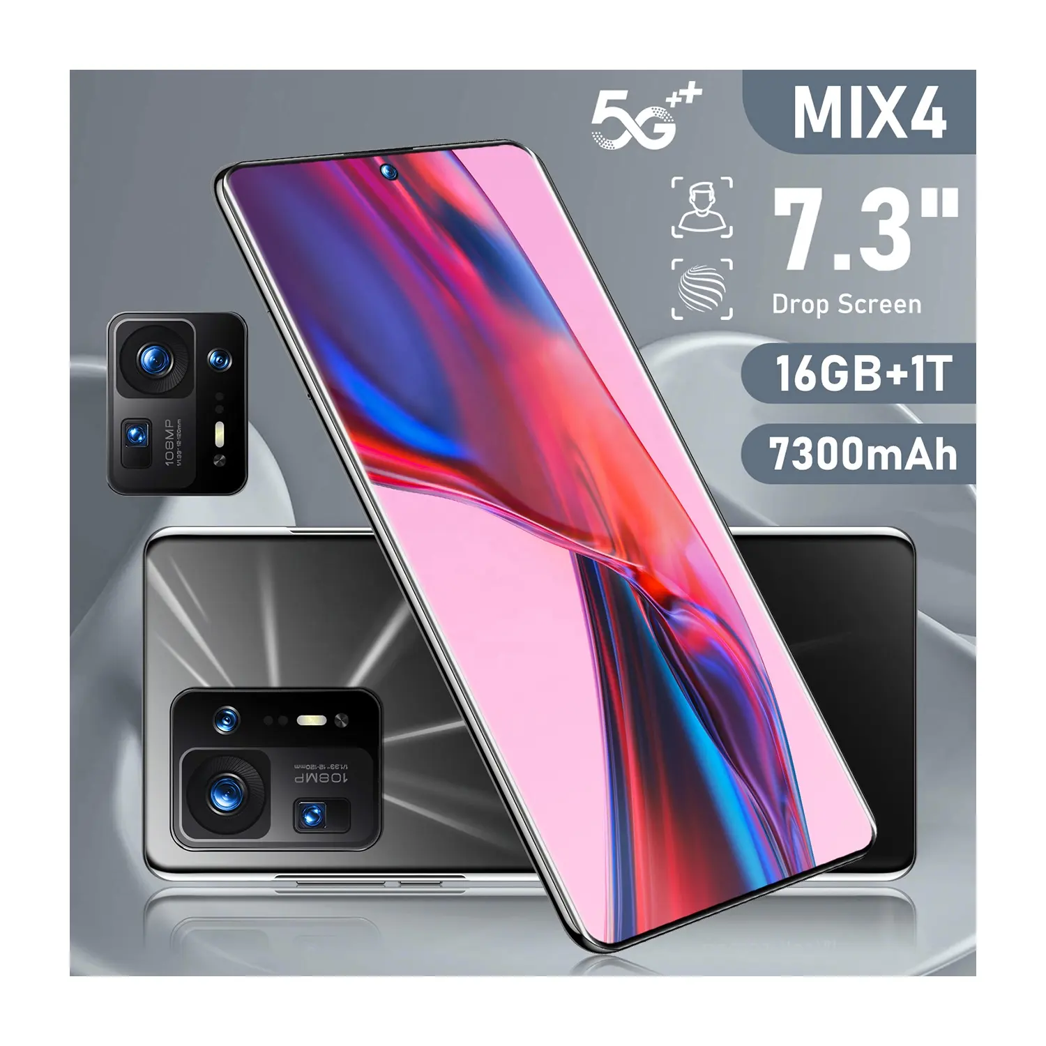 2024最新7.3インチMIX4 16GB 1テラバイト100 rs携帯電話無料48MP 72MP i電話Android電話