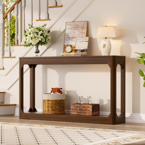 Consolle da 55,1 Pollici con Gambe Curve in Legno, Tavolo Laterale per Divano con Vano Portaoggetti per Ingresso - Product Image 4