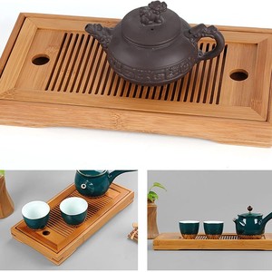 Plateau à thé rectangulaire en bambou avec drainage pour infusion à sec, utilisation domestique, plateaux de rangement multifonctions - Product Image 2