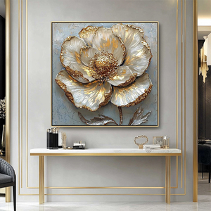 Handmade Canvas Tóm Tắt Hoa Kết Cấu 3D Hoa Sơn Bạc Vàng Lớn Tường Nghệ Thuật Trang Trí Nội Thất Sang Trọng - Product Image 1
