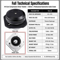 Tweeter con Controlador de Compresión, Diafragma de Titanio de 44 mm, 4 Ohmios, 93 dB, OEM ODM para Marcas de Audio Automotriz