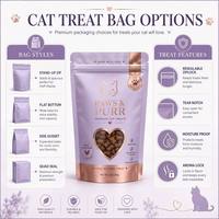 Sachet refermable personnalisé pour aliments pour chats, pochette verticale à fermeture éclair pour friandises pour animaux, emballage imprimé en aluminium