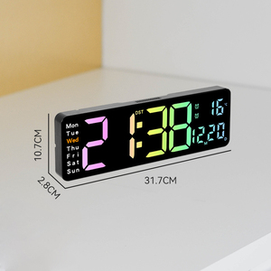 Horloge <span class=keywords><strong>Murale</strong></span> Géante LED Numérique avec Alarme, Jour, Date, Double Fuseau Horaire et Température, Télécommande, Idéale pour le Salon et la Décoration Intérieure - Product Image 2