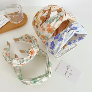 Mode coréenne jolies filles tissu imprimé fleuri croisé large noué Turban bandeaux accessoires de cheveux d'été