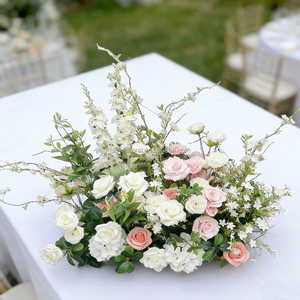 BF-ALR-WG07 Arreglo Floral Artificial Personalizado en <span class=keywords><strong>Verde</strong></span> <span class=keywords><strong>y</strong></span> <span class=keywords><strong>Blanco</strong></span>, Camino de Flores para el Pasillo, Centros de Mesa para Decoración de Eventos de Boda - Product Image 3