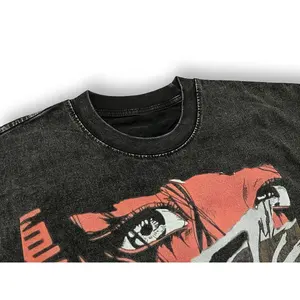 Luxury Quality Dtg Anime Logo Acid Wash Heavyweight Cotton Anti Shrink Y2K Men'S Streetwear T Shirt
