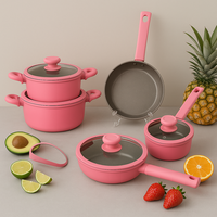 Ensemble de casseroles et poêles modernes et élégantes de couleur rose, design tendance, en aluminium antiadhésif, matériau métallique écologique
