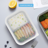 Boîte à bento réutilisable en acier inoxydable pour micro-ondes, ensemble de contenants à collation pour enfants et adultes avec couvercle en silicone, boîte à lunch en métal pour l'école et la garderie