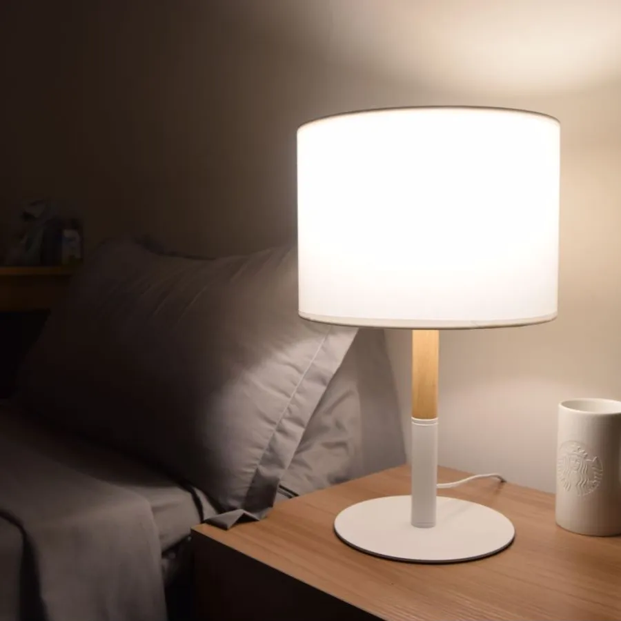 Decoração inteligente de alta qualidade, lateral da cama, estilo nórdico de madeira, branco, preto, para tecido, e27/e26, lâmpada de mesa para uso em casa