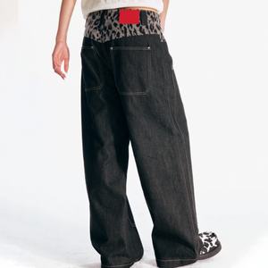 กางเกงยีนส์ขาตรงขากว้างสำหรับผู้ชายกางเกงยีนส์ทรงหลวมพิมพ์ลายเสือดาว - Product Image 3