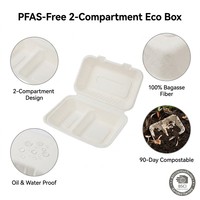 Bagasse afhaallocatie doosje 9x6 inch, natuurlijke kleur, ongebleekt, wegwerp lunchbox, restaurant catering benodigdheden