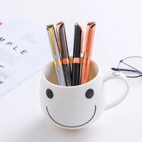 Stylo à bille, découpeur au Laser, couleur or Rose, argent, métallique, Logo personnalisé gravé sur Clip et anneau au milieu, 1 pièce
