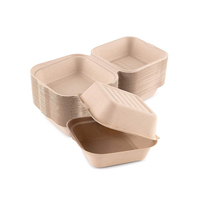 Boîte à hamburger jetable en bagasse de canne à sucre biodégradable, micro-ondable, avec couvercle pour les plats à emporter