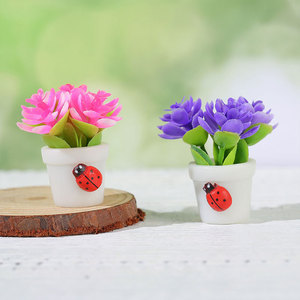 Plantas artificiales en miniatura en maceta con decoración de mariquita para escritorio y adorno de coche, estilo natural, resinas plásticas de alta simulación - Product Image 3