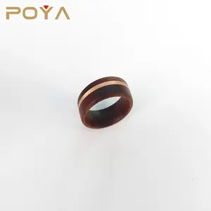 POYA 8mm 티크 나무 웨딩 밴드 구리 인레이 남성 여성 컴포트