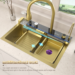Évier de cuisine intelligent noir avec lumière d'affichage numérique et robinet cascade pour cuisine d'hôtel restaurant - Product Image 5