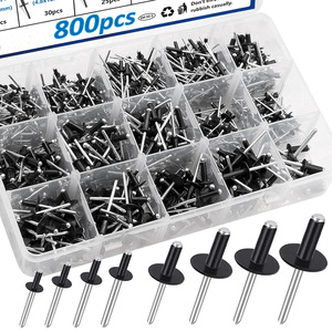 800Pcs Black Pop Rivets 0.125 In Diameter Open Round Head Aluminum Shell Iron Rod For Construction Industry - Product Image 1