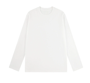 T-shirt ample pour homme en pur coton, col rond, couleur unie, manches longues, en coton épais - Product Image 3