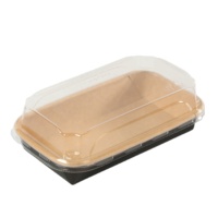 Vente en gros de boîtes à salade en papier kraft carrées biodégradables jetables avec couvercle assorti, plateau à emporter pour sushis