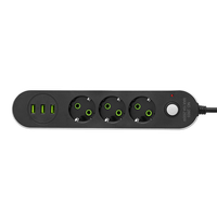 Multiprise domestique standard européenne très vendue avec cordon d'extension de 2 m, 4 prises CA et ports USB.