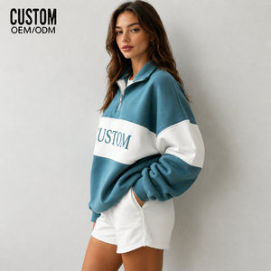 Sudadera Oversize Personalizada para Mujer con Cremallera de Cuarto, Bordado, Estampado, Bloques de Color, Tallas Grandes, Casual, Tipo Pullover, Fabricante de Chándales - Product Image 5