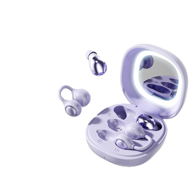 M165 2-in-1 Wireless Blue-tooth Earphones,Dual Ear Clip&In-Ear Headphones with Makeup Mirror,Long Battery HiFi Sound for Couples