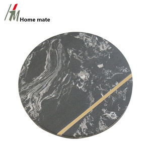 Articles ménagers Planche à découper en <span class=keywords><strong>granit</strong></span> moucheté Assiette de service ronde en marbre naturel <span class=keywords><strong>noir</strong></span> avec laiton - Product Image 1