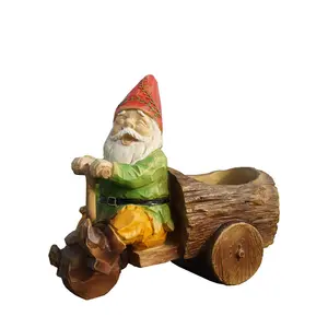 Hand Verf Grappig Hars Tuin Houten Gnome Rijden Driewieler; Polyresin Santa Gnome Plantenbakken Grappige Gnome Decor Custom Aanvaardbaar