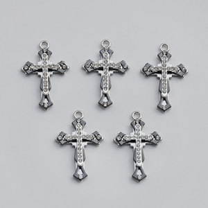 Cross Pendant Alloy Plated With Round Brilliant Cut Diamonds For Jewelry Making <b>DIY</b> Accessories Material <b>Kit</b> - Product Image 2