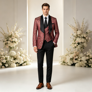Completo <span class=keywords><strong>da</strong></span> Matrimonio Tre Pezzi per Uomo, Personalizzabile, Stile Britannico di Alta Gamma, Jacquard ad Alta Densità - Product Image 1