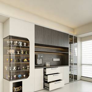 Two-Tone Modern Dining <b>Sideboard</b> - LED <b>Display</b> Nook & Wine Storage, Collectible+Beverage Organizer for Luxury Living-Kitchen - Product Image 3