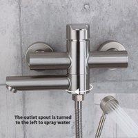 Ensemble de douche simple en acier inoxydable 304 avec robinet mélangeur mural à double trou ; Ensemble de pomme de douche ; Robinet de baignoire