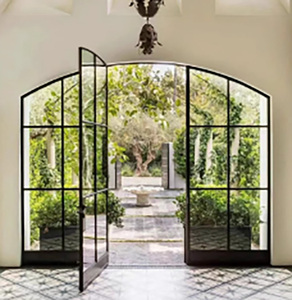 Puerta abatible <span class=keywords><strong>de</strong></span> vidrio templado doble a prueba <span class=keywords><strong>de</strong></span> agua <span class=keywords><strong>de</strong></span> acero <span class=keywords><strong>de</strong></span> hierro moderno Interior <span class=keywords><strong>de</strong></span> diseño francés arqueado - Product Image 1