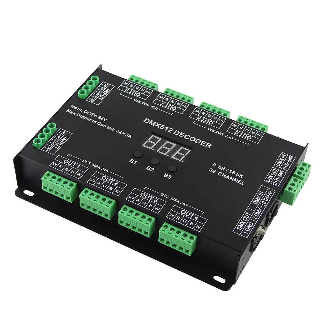 32 canaux 96a RGBW DMX 512 LED décodeur contrôleur pour DC5-24V RGBW RGB LED lumière 8 bits/16 bits