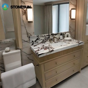 Mobile Bagno Sospeso in Marmo Calacatta Viola Personalizzato StoneSun per Arredamento Interno di Ville Moderne <span class=keywords><strong>e</strong></span> Hotel - Product Image 6