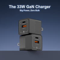 Chargeur rapide double port WISESIR 33W GaN PD 30W Type-C USB-A avec protection OTP/OVP pour les voyages